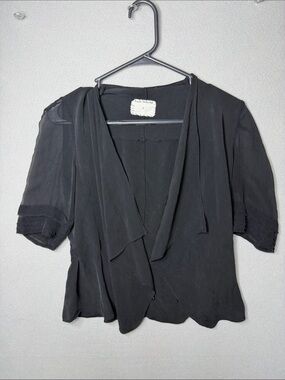 Gary graham 100% silk Black Draped Short-Sleeve Blouse cardigan